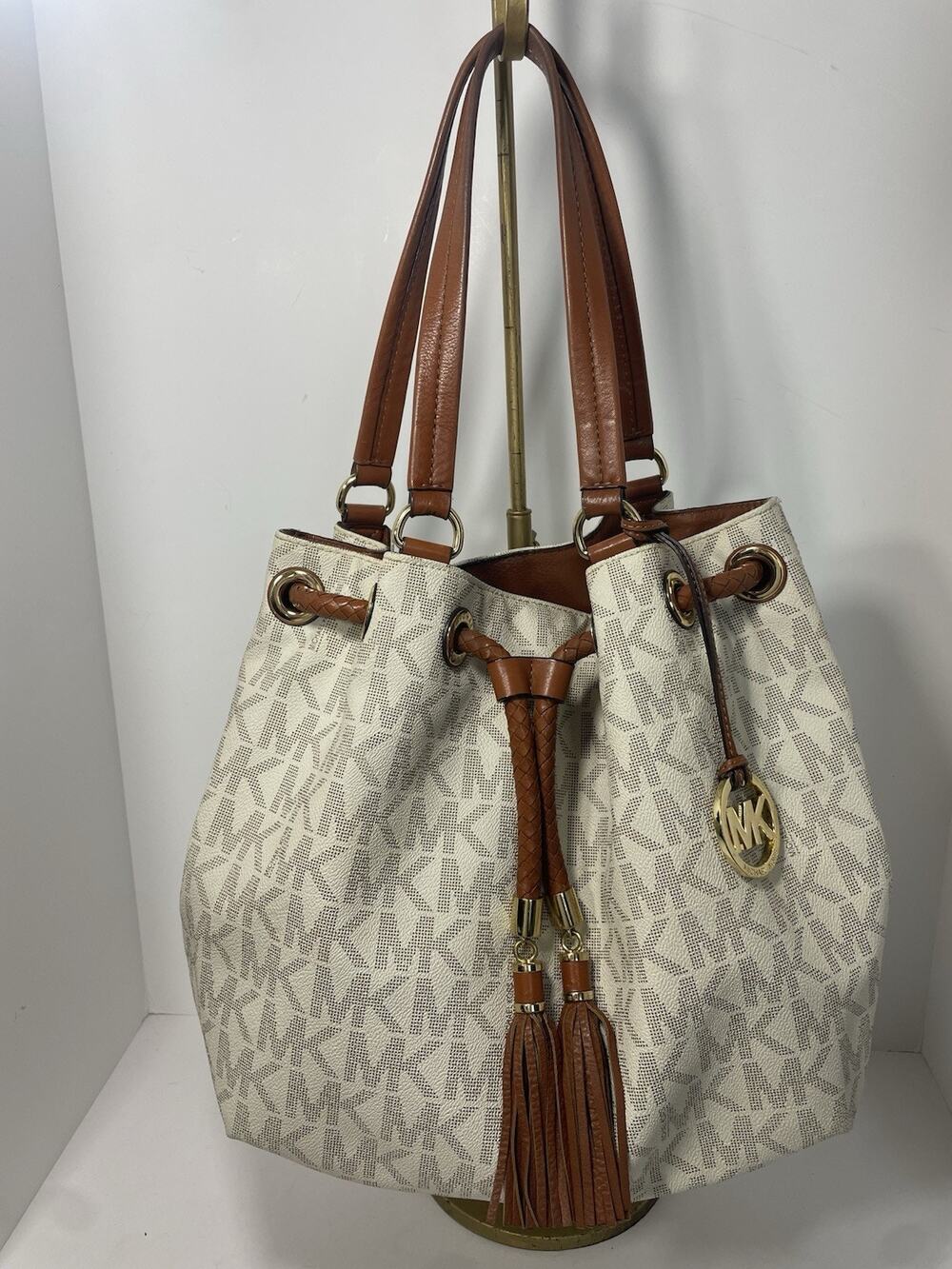 Michael Kors Jet Set Item Large Gathered Signature Logo Tote Shoulder Bag Purse